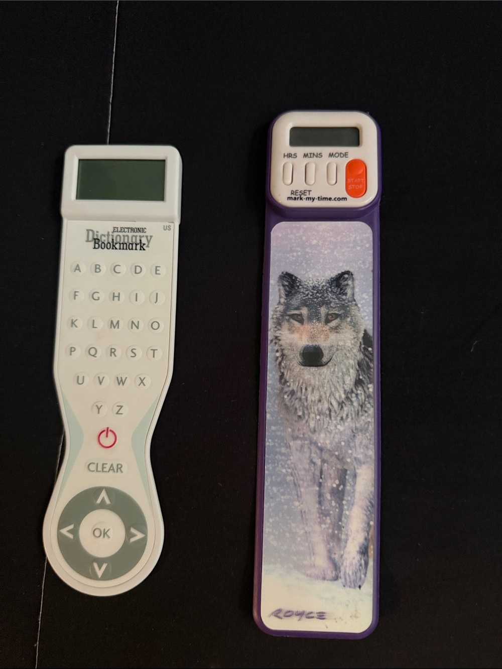Purple Wolf Bookmark Timer with White Electronic Dictionary Bookmark
